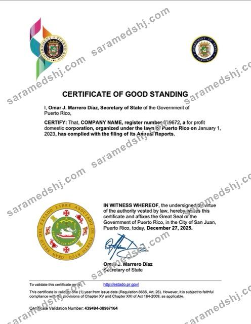 Puerto Rico certificate of good standing Word and PDF template
